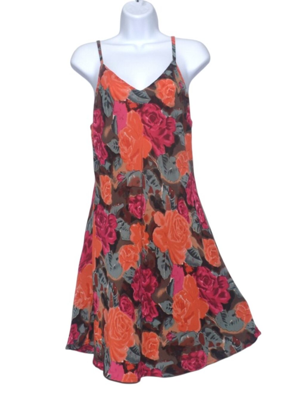 Vintage 90s Tess Intimates 100% Silk Floral Slip Dress Chemise M Rose Print Y2K